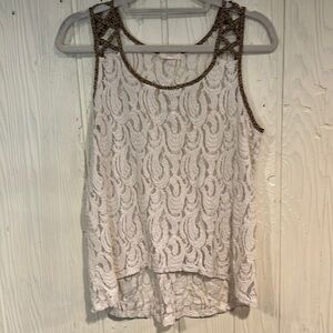 Pearl Lace Tank Top with Cheetah Print Straps, Size L